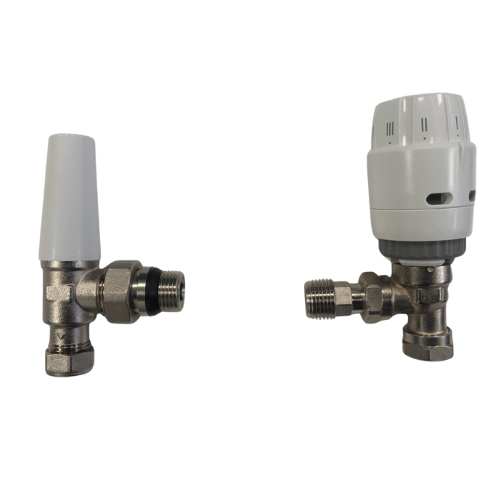 Metal OptiFlow valve with Danfoss TRV and white background