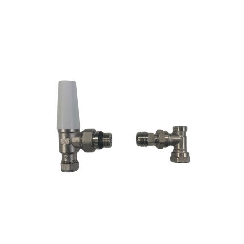 Metal OptiFlow valve with Danfoss lock shield valve and white background